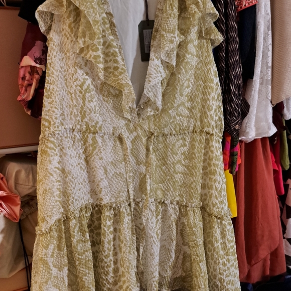 All Saints NWTs Ali Noche Snake Print Ruffled Dress - Picture 8 of 8
